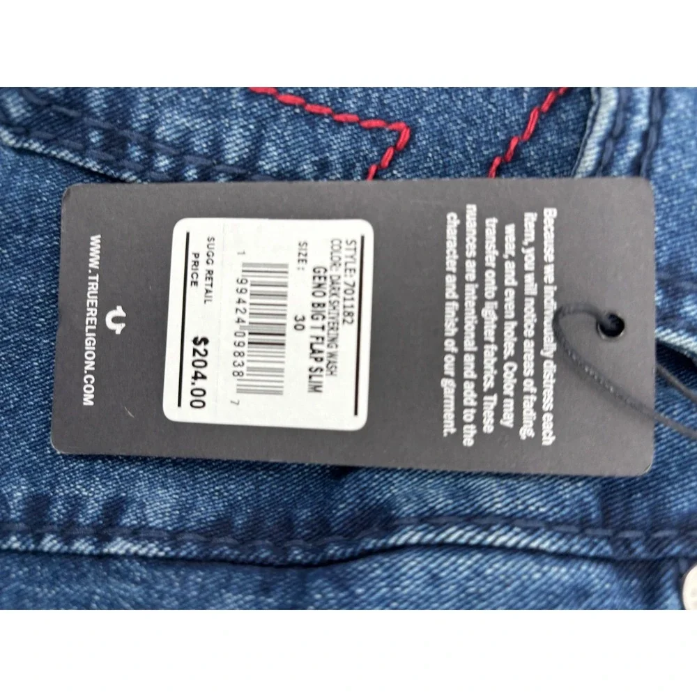 True Religion Geno Big T Flap Slim Jeans Dark Shivering Wash Mens 30x30 701182